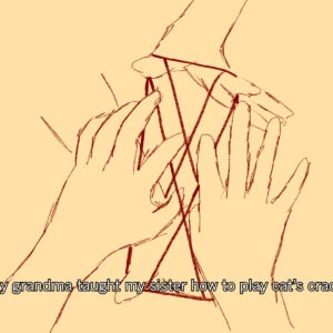 Two hands holdings strings for cat's cradle.